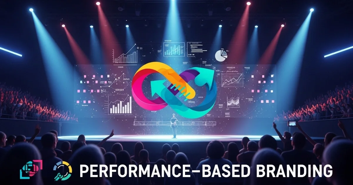 Dynamic performance-based branding illustration with data analytics, showcasing Leyline Pro AI enhancing marketing success