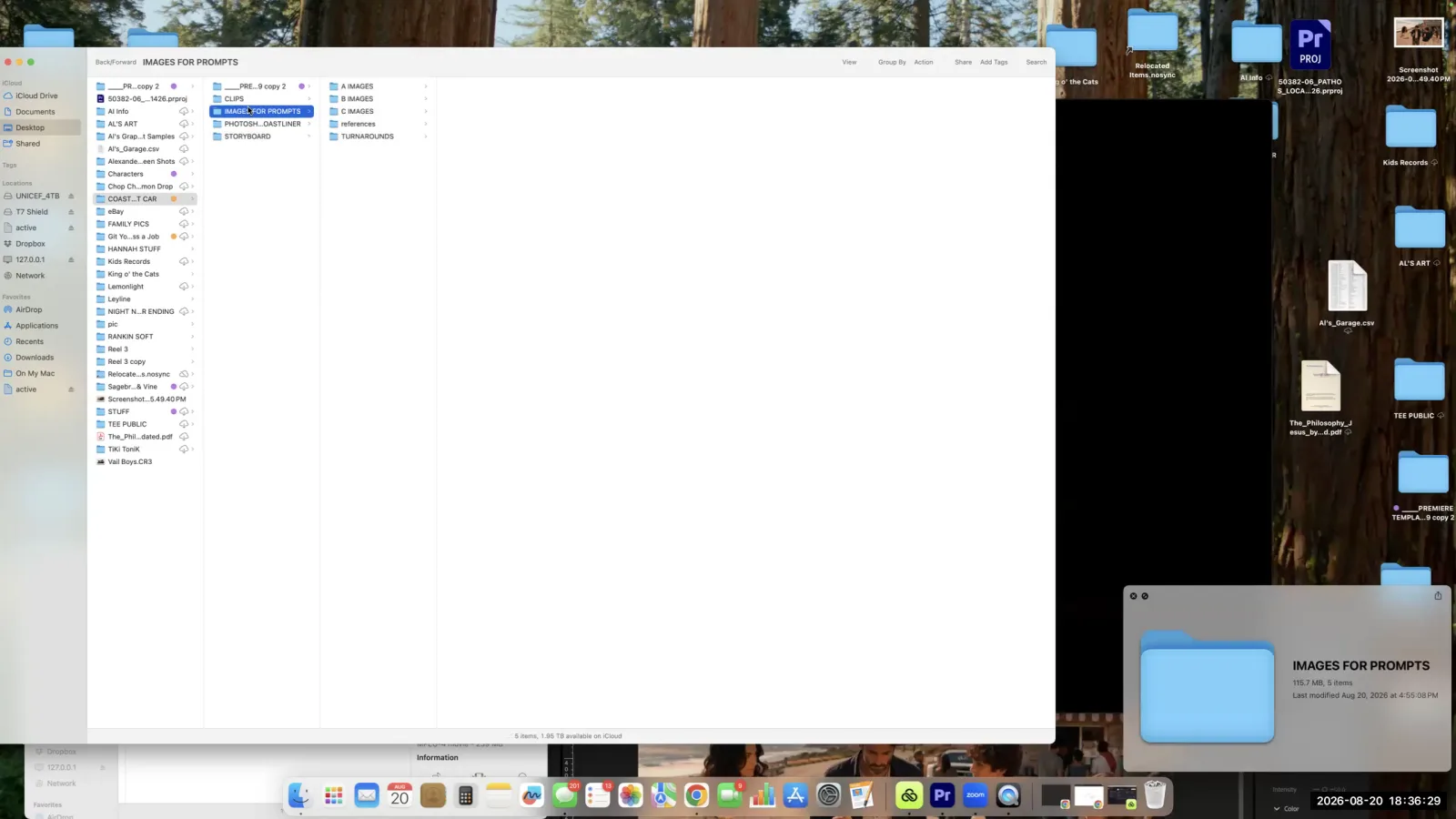 A macOS Finder window showing a project folder structure, with a subfolder named 'TURNAROUNDS' visible.