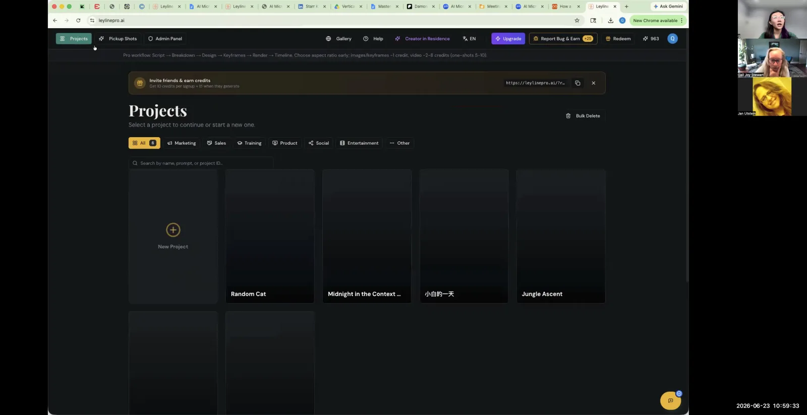 The Projects dashboard in Leyline Pro, showing existing projects and a button to start a new one.