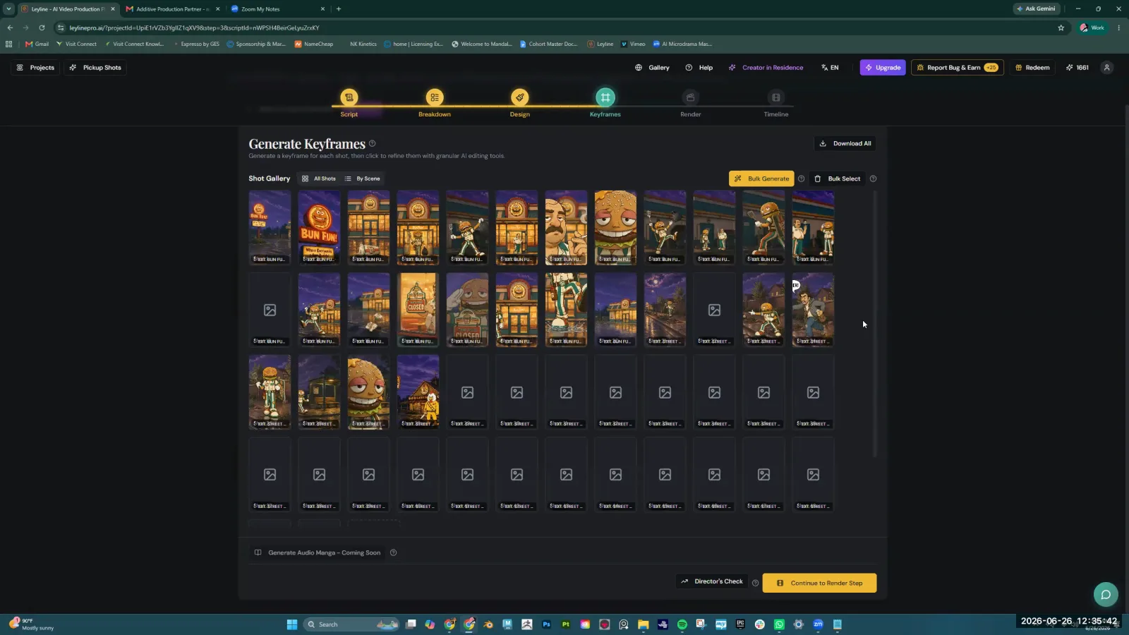 The Keyframes screen in Leyline, with the 'By Scene' button visible above the shot gallery.